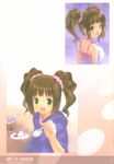  black_hair brown_hair cute_&amp;_girly_(idolmaster) food goto_p green_eyes highres ice_cream idolmaster idolmaster_(classic) open_mouth spoon takatsuki_yayoi twintails 