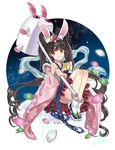  animal_ears black_hair briska bunny_ears hammer korean_clothes original red_eyes solo twintails 