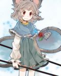  animal_ears bad_id bad_pixiv_id blush capelet chachi_(azuzu) dowsing_rod face flower glowing grey_hair jewelry mouse mouse_ears mouse_tail nazrin one_eye_closed pendant red_eyes red_flower red_rose rose short_hair solo tail touhou wavy_mouth 