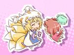  chen chibi glomp hug md5_mismatch multiple_girls smile touhou uzura-pc yakumo_ran 