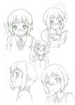  :&lt; :t blush book character_sheet face glasses graphite_(medium) greyscale jewelry lineart monochrome mushi024 necklace open_book ore_no_imouto_ga_konna_ni_kawaii_wake_ga_nai school_uniform short_hair sketch sweater_vest tamura_manami traditional_media 