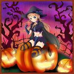  blue_eyes brown_hair candy food halloween hat jack-o'-lantern kousaka_kirino lollipop long_hair ok-ray ore_no_imouto_ga_konna_ni_kawaii_wake_ga_nai pumpkin solo striped striped_legwear thighhighs witch_hat 