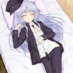  angel_beats! blue_hair blush closed_eyes cosplay crossdressing kanna_asuke long_hair naoi_ayato naoi_ayato_(cosplay) school_uniform sleeping solo tenshi_(angel_beats!) 