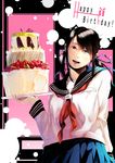  a.q.u.a bad_id bad_pixiv_id birthday black_hair bow cake copyright_request food hair_bow happy_birthday school_uniform solo twintails 