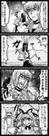  2girls 4koma comic curiosities_of_lotus_asia enokuma_uuta game_boy gap greyscale handheld_game_console mallet monochrome morichika_rinnosuke multiple_girls touhou translated yakumo_ran yakumo_yukari 