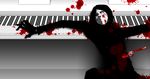  black_hair blood bloody_clothes bloody_knife bloody_weapon death gloves highres instrument knife male_focus piano sekomumasada_sensei solo wallpaper weapon yume_nikki 