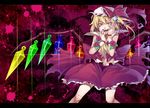  blonde_hair blood crazy flandre_scarlet flower hat hat_ribbon irohara_mitabi letterboxed red_eyes red_flower red_rose ribbon rose side_ponytail solo torn_clothes touhou wallpaper wings 