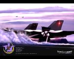  ace_combat aircraft airplane bow f-18_hornet fighter_jet flight_deck jet long_hair military military_vehicle parody radiation_symbol reiuji_utsuho smoke solo touhou tsubasa_(abchipika) wings 