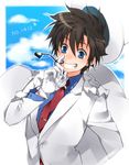  bad_id bad_pixiv_id blue_eyes brown_hair cape cloud day grin happy hat kaitou_kid kuroba_kaito male_focus meitantei_conan monocle sky smile solo top_hat toujou_sakana 