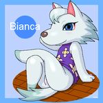  animal_crossing anthro bianca blue_eyes canine english_text female mammal nintendo pose pussy solo text unknown_artist video_games whitney whitney_(animal_crossing) wolf 