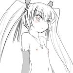  breasts elbow_gloves gloves long_hair monochrome nipples nude pachira renkin_san-kyuu_magical_pokaan sketch small_breasts solo spot_color twintails yuuichi_(tareme_paradise) 