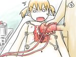  /\/\/\ 1boy 1girl azumanga_daioh blonde_hair blood breasts censored chiyo-chan guro heart heartjob helpless hospital lying nipples nude o_o on_back penis rape short_twintails surprise surprised sweat sweatdrop twintails what 