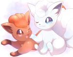  ;d alolan_form alolan_vulpix blue_eyes blush brown_eyes closed_mouth commentary_request creature gen_1_pokemon gen_7_pokemon highres no_humans okoge_(simokaji) one_eye_closed open_mouth pokemon pokemon_(creature) sitting smile vulpix 