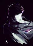  1boy amon_koutarou bangs black_background black_hair bruise closed_mouth commentary_request highres injury light looking_at_viewer male_focus one_eye_covered pale_skin sanoi_(giraffe) shiny shiny_hair short_hair simple_background solo spoilers tokyo_ghoul upper_body 