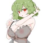  1girl :o babydoll breasts green_hair hand_in_hair highres kazami_yuuka lace large_breasts looking_at_viewer negataipa nipples open_mouth red_eyes see-through short_hair simple_background solo touhou white_background 