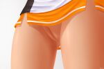  1girl ara_haan artist_name ass_visible_through_thighs cleft_of_venus close-up commentary_request crotch elsword highres microskirt orange_skirt pantyhose pussy side_slit simple_background skirt solo thighs uncensored white_background z282g 