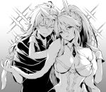  1boy 1girl ahoge animal_ears artoria_pendragon_(fate) artoria_pendragon_(swimsuit_ruler)_(fate) bangs bare_shoulders braid breasts camelot_&amp;_co cleavage clothing_cutout collared_shirt detached_collar earrings fate/grand_order fate_(series) feather_boa french_braid greyscale hair_between_eyes highleg highleg_leotard jewelry large_breasts leotard long_hair long_sleeves looking_at_viewer looking_to_the_side merlin_(fate) monochrome navel navel_cutout necktie playboy_bunny ponytail rabbit_ears scarf shirt sidelocks sparkle tiara very_long_hair vivi_(eve_no_hakoniwa) wrist_cuffs 