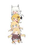  5girls absurdres ahoge akai_haato aki_rosenthal animal_ears aqua_eyes bangs bat_hair_ornament blonde_hair blush brown_hair chibi closed_eyes commentary_request detached_hair eyebrows_visible_through_hair fox_ears fox_girl fox_tail hair_ornament highres hololive human_tower long_hair looking_at_viewer multiple_girls natsuiro_matsuri neru_(flareuptf1) open_mouth orange_eyes shirakami_fubuki smile stacking tail virtual_youtuber white_hair yozora_mel 