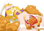  1girl amanogawa_kirara arm_strap armpits arms_up bangs blunt_bangs boots breasts brown_hair cleavage closed_mouth cure_twinkle dress from_behind fuchi_(nightmare) gloves go!_princess_precure gradient_hair hair_ornament hair_scrunchie high_heel_boots high_heels long_hair looking_at_viewer lying medium_breasts multicolored_hair on_back precure purple_eyes red_hair scrunchie shiny shiny_hair shiny_skin short_dress simple_background sleeveless sleeveless_dress smile solo strapless strapless_dress streaked_hair thigh_boots thighhighs very_long_hair white_background white_footwear white_gloves yellow_dress yellow_scrunchie zettai_ryouiki 