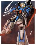  absurdres clenched_hands firing green_eyes gundam highres looking_at_viewer mecha missile mobile_suit moyan no_humans procreate_(medium) solo v-fin zeta_gundam zeta_gundam_(mobile_suit) 