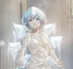  1girl bangs blue_eyes blue_hair bob_cut breasts cirno collarbone commentary exhibitionism eyebrows_visible_through_hair fog frost groin hood hood_up ice ice_wings lifted_by_self long_sleeves looking_at_viewer naked_raincoat nipples open_mouth out-of-frame_censoring public_nudity rain raincoat raincoat_lift reward_available see-through short_hair small_breasts solo ssrkma steam tan_background touhou transparent_raincoat upper_teeth water_drop wet wings 