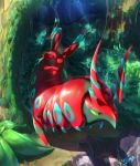  alternate_color bush colored_sclera commentary day forest gen_5_pokemon green_eyes highres likey nature no_humans outdoors pokemon pokemon_(creature) scolipede shiny_pokemon signature solo standing yellow_sclera 