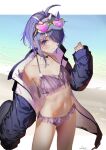  animal_ears bikini horns megane open_shirt saraki see_through swimsuits tagme 