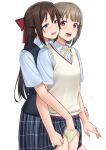  2girls blue_eyes blue_shirt blue_skirt bob_cut bow brown_hair clothes_lift fingering green_panties hair_between_eyes hair_bow half_updo hand_in_panties hand_under_clothes long_hair looking_at_another looking_to_the_side love_live! love_live!_nijigasaki_high_school_idol_club multiple_girls nakasu_kasumi nosa open_mouth ousaka_shizuku panties plaid plaid_skirt pleated_skirt pussy_juice pussy_juice_drip_through_clothes reach-around red_bow red_eyes saliva school_uniform shirt short_hair short_sleeves sidelocks skirt skirt_lift underwear vest wrist_grab yuri 