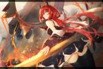  arknights cruel_gz horns skirt_lift surtr_(arknights) sword tagme thighhighs 