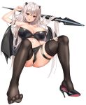  cameltoe feet garter heels horns lillly no_bra pantsu pointy_ears see_through skirt_lift thighhighs thong weapon wings 