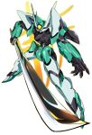  absurdres fenrir_(xenogears) highres holding holding_sword holding_weapon looking_to_the_side mecha no_humans open_hand pillar_buster science_fiction solo sword weapon white_background xenogears yellow_eyes 