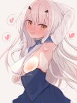  1girl absurdres armpits blush covered_nipples fairy_knight_lancelot_(fate) fate/grand_order fate_(series) heart highres kawa_mura long_hair nipples one_breast_out simple_background white_background white_hair yellow_eyes 