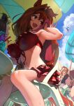  3girls animal_ears breasts brown_hair daiwa_scarlet_(umamusume) fang highres horse_ears horse_girl horse_tail large_breasts long_hair maruzensky_(umamusume) multiple_girls red_eyes rikizo special_week_(umamusume) swimsuit tail umamusume very_long_hair winning_ticket_(umamusume) 