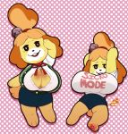  2018 animal_crossing anthro big_breasts booty_shorts breasts canine cleavage clothed clothing dog female huge_breasts isabelle_(animal_crossing) mammal mangneto nintendo shih_tzu short_stack solo sweat video_games wardrobe_malfunction 