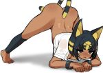  1girl absurdres animal_crossing animal_ears ankha_(animal_crossing) ass black_eyes black_hair bob_cut breasts cat_ears cat_girl cat_tail cleavage commentary_request dark-skinned_female dark_skin highres humanization jack-o&#039;_challenge jewelry jovejun necklace short_hair simple_background solo tail top-down_bottom-up white_background 