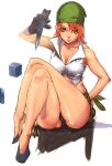  1girl ashiomi_masato bandana black_panties breasts final_fantasy final_fantasy_iii gloves knife looking_at_viewer midriff orange_hair panties refia short_hair simple_background solo thief_(final_fantasy) underwear white_background 