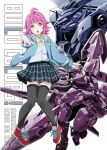  1girl :o blue_shirt bow collared_shirt company_connection cover cover_page crossover doujin_cover doujinshi gn_archer gundam gundam_build_divers gundam_build_divers_re:rise head_tilt hoshino_ouka load_astray_double_rebake looking_at_viewer love_live! love_live!_nijigasaki_high_school_idol_club mecha novel_cover open_hand red_footwear second-party_source shirt shirt_tucked_in sunrise_(company) tennouji_rina thighhighs v-fin yellow_bow yellow_eyes 