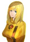  1girl ashiomi_masato blonde_hair blue_eyes breasts closed_mouth guilty_gear guilty_gear_strive long_hair looking_at_viewer millia_rage simple_background smile solo white_background 