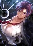  1girl bazett_fraga_mcremitz black_gloves black_suit breasts collared_shirt earrings fate/hollow_ataraxia fate_(series) formal gloves jewelry jikihatiman large_breasts long_sleeves necktie pant_suit purple_eyes purple_hair red_neckwear shirt short_hair solo suit upper_body white_shirt 