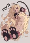  1girl :d animal_ears animal_hands bangs blonde_hair cat_ears cat_girl cat_tail gloves highres long_hair messy_hair nyan open_mouth original paryi paw_gloves paw_pose paw_shoes shoes smile tail very_long_hair 
