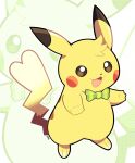  :3 :d artsy-rc bow bowtie full_body gen_1_pokemon green_neckwear highres looking_at_viewer no_humans open_mouth pikachu pokemon pokemon_(creature) smile solo unmoving_pattern 