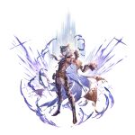  1boy animal_ears belt_buckle buckle cape erune full_body fur_trim gloves granblue_fantasy looking_at_viewer male_focus mask masquerade_mask minaba_hideo official_art pants red_eyes short_hair silver_hair six_(granblue_fantasy) solo_focus space star_(sky) transparent_background 