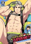  2boys abs alternate_pectoral_size bara bare_pectorals black_hair bulge chest_hair chest_harness cover cover_page doujin_cover eyewear_removed facial_hair glasses goatee grey_male_swimwear harness highres large_pectorals looking_at_viewer male_focus male_protagonist_(pokemon_go) male_swimwear mature_male mazjojo multicolored_hair multiple_boys muscular muscular_male navel navel_hair nipples pectorals pokemon pokemon_(game) pokemon_go reward_available short_hair sideburns smile solo_focus spread_legs stomach stubble swim_briefs thick_thighs thighs two-tone_hair veins white_hair willow_(pokemon) 