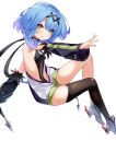  1girl absurdres armpits asymmetrical_legwear azur_lane bangs black_legwear blue_hair breasts commentary_request detached_sleeves eyebrows_visible_through_hair eyes_visible_through_hair hair_between_eyes hair_ornament highres leer.meer looking_at_viewer midriff namesake nautilus_(azur_lane) navel short_hair short_hair_with_long_locks sidelocks simple_background solo transparent_background yellow_eyes zipper 