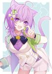  1girl :d animal_ear_fluff animal_ears cat_ears cat_tail happy highres hololive nekomata_okayu open_mouth purple_eyes purple_hair smile solo symbol-only_commentary tail uehara_(dormmmmir_) virtual_youtuber 
