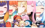  &gt;o&lt; 5girls animal_hood artist_name beret black_headwear blonde_hair bloop_(gawr_gura) blue_hair blue_hoodie blush bubba_(watson_amelia) chef_hat chibi closed_eyes collared_shirt column_lineup commentary death-sensei_(mori_calliope) detached_collar english_commentary eyebrows_visible_through_hair eyelashes face fang fur-trimmed_collar gawr_gura gear_hair_ornament gradient_hair green_hair green_ribbon grin group_hug hat highres hololive hololive_english holomyth hood hood_up hoodie hug kotori_(takanashi_kiara) long_hair looking_at_viewer mini_hat mori_calliope multicolored_hair multiple_girls multiple_views neck_ribbon necktie ninomae_ina&#039;nis open_mouth orange_hair pink_hair pokey purple_hair red_headwear red_neckwear ribbon see-through shark_hood sharp_teeth shirt short_hair silver_hair skin_fang smile straight_hair streaked_hair takanashi_kiara tako_(ninomae_ina&#039;nis) teeth tentacle_hair tiara two-tone_hair veil virtual_youtuber watermark watson_amelia white_headwear white_shirt wing_collar 