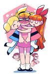  2boys 4girls :d absurdly_long_hair absurdres anger_vein angry belt billy_(grim_adventures) black_belt black_footwear blonde_hair blossom_(ppg) blue_dress blush blush_stickers bubbles_(ppg) buttercup_(ppg) cartoon_network closed_mouth constricted_pupils crossover dress embarrassed full-face_blush girl_sandwich green_dress grim_(grim_adventures) headpat height_difference highres hood hood_up hug jitome long_hair looking_at_viewer mandy_(grim_adventures) multiple_boys multiple_girls open_mouth orange_hair pantyhose pink_dress pink_shirt powerpuff_girls rariatto_(ganguri) sandwiched shirt shoes skeleton skull smile socks tall the_grim_adventures_of_billy_&amp;_mandy twintails u_u very_long_hair white_legwear 