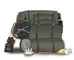  1girl ammunition_box backpack bag brown_hair buckle chibi cjrb1228 exoskeleton gloves head_on_ground hood hoodie jack-o&#039;_challenge last_origin outstretched_arms shadow silky_(last_origin) simple_background solo top-down_bottom-up white_background white_gloves yellow_hoodie 
