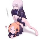  ! !! abigail_williams_(fate) absurdres arm_rest ass bandaid bandaid_on_forehead bangs barefoot belt black_bow black_jacket black_skirt blonde_hair blue_belt blue_eyes bow breasts closed_eyes crossed_bandaids daisi_gi fate/grand_order fate_(series) feet flexible forehead guilty_gear guilty_gear_strive hair_bow hair_bun hands_on_ground heroic_spirit_traveling_outfit high_collar highres horns jack-o&#039;_challenge jacket lavinia_whateley_(fate) legs long_hair long_sleeves looking_to_the_side meme multiple_bows open_mouth orange_belt orange_bow pale_skin panties parted_bangs polka_dot polka_dot_bow pose single_horn skirt sleeves_past_fingers sleeves_past_wrists small_breasts spread_legs squatting stretch toes top-down_bottom-up translated underwear white_hair white_panties wide_spread_legs 