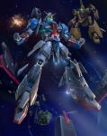  2018 battle damaged dated explosion glowing glowing_eye gundam highres hizack jeffholy machinery mecha methuss mobile_suit one-eyed realistic salamis_class science_fiction severed_limb signature space space_craft starry_background thrusters wreckage zero_gravity zeta_gundam zeta_gundam:_a_new_translation zeta_gundam_(mobile_suit) 